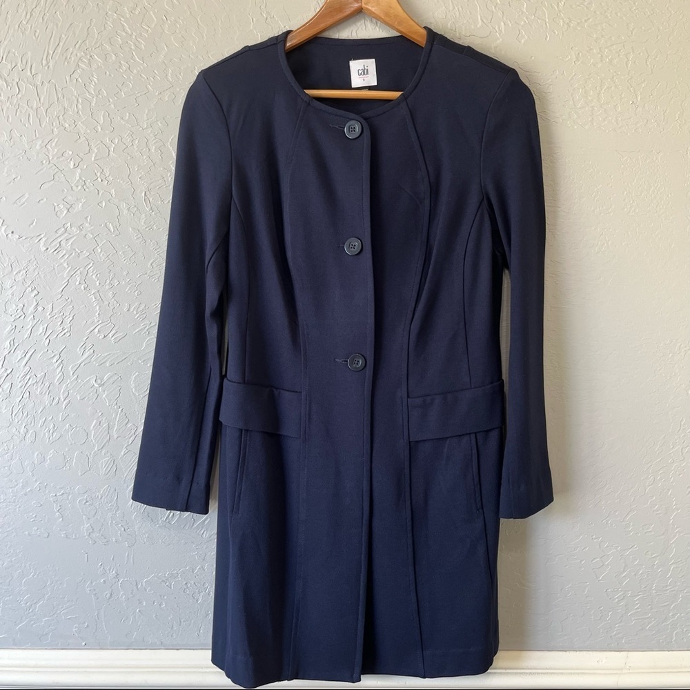 CAbi Navy Lido Ponte Knit Long Blazer Jacket 5093